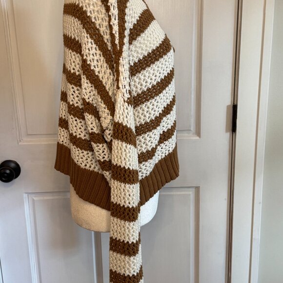 aerie offline | cream and camel stripe open knit sweater | size medium - Picture 3 of 5
